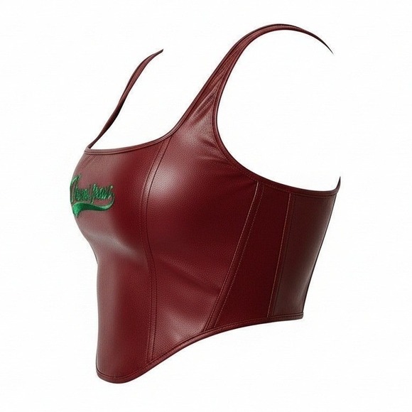 New Small Vegan Leather Burgundy Red Corset Bustier Tank Sleeveless‎ Top - Picture 2 of 4